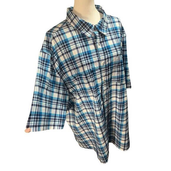 Field & Stream Men's 3X Blue/White Plaid Button Down Short Sleeve Fishing Shirt - Picture 3 of 8
